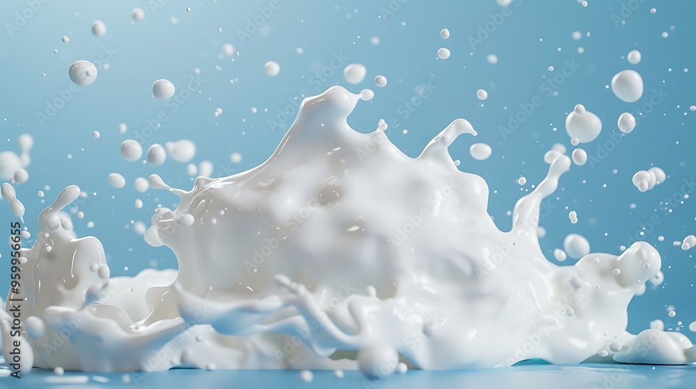 White milk cream splash on blue background White milk cream splash on blue background