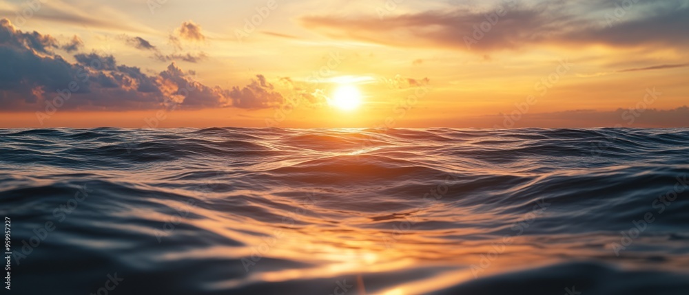 Fototapeta premium Sunset Reflected in the Rippling Ocean Waves