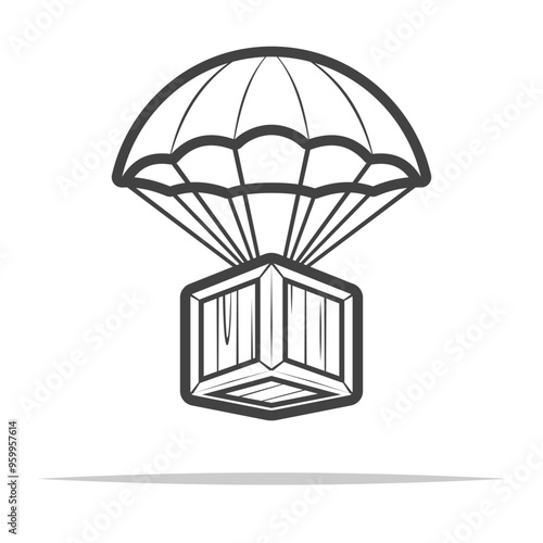 Wooden crate with parachute icon transparent vector isolated