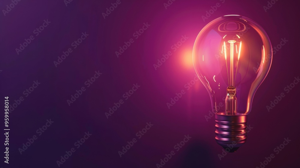 Illuminating Ideas: A Glowing Light Bulb Against a Vibrant Purple Background Illuminating Ideas: A Glowing Light Bulb Against a Vibrant Purple Background