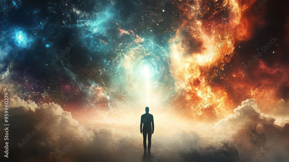 An individual stands tall, gazing into an ethereal future. This image evokes themes of leadership, strategic planning, personal growth, and motivational content. An individual stands tall, gazing into an ethereal future. This image evokes themes of leadership, strategic planning, personal growth, and motivational content.