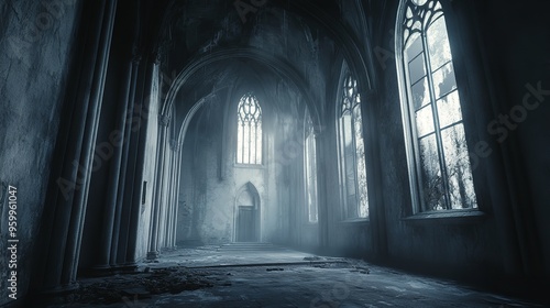 sunlight shining through a cathedral window into a stone floor