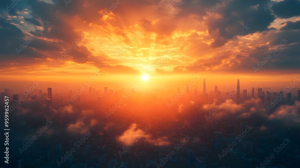 Obraz premium Glowing Cityscape Sunrise Ushering in a New Era of Possibilities