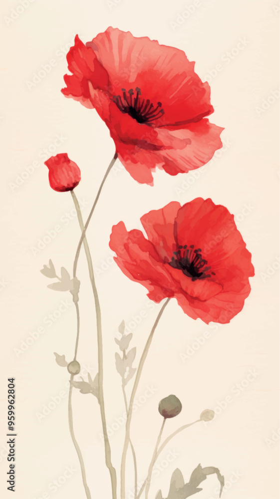 Obraz premium Elegant watercolor red poppies