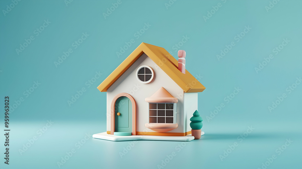 minimal cute home, house icon isolated. 3d rendering minimal cute home, house icon isolated. 3d rendering