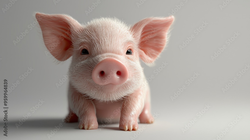 Playful piglet standing with its pink snout raised, isolated on a white background. Playful piglet standing with its pink snout raised, isolated on a white background.