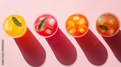 cups of iced tea collection in pink background photo