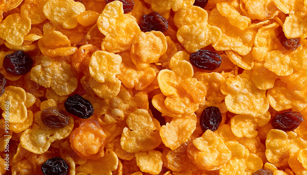 homemade honey cornflakes and raisins texture background homemade honey cornflakes and raisins texture background