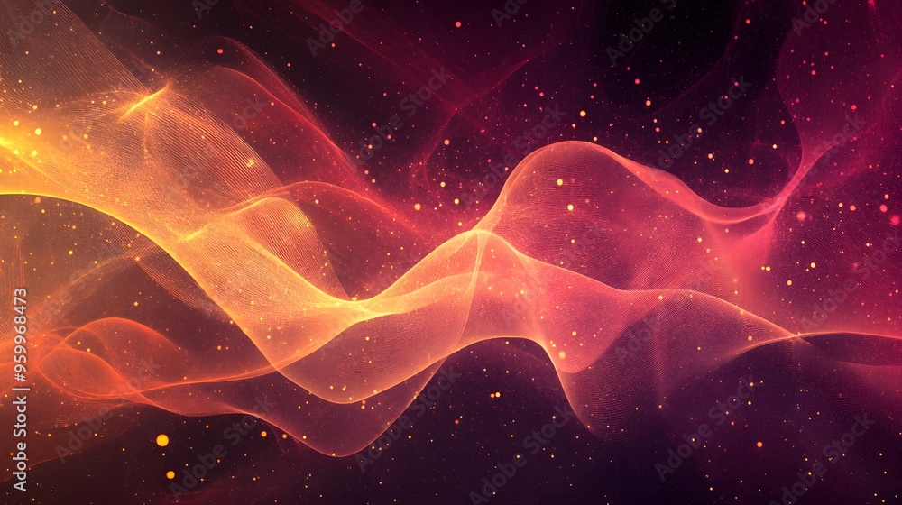 Fototapeta premium Abstract Red and Yellow Wavy Background with Glitter