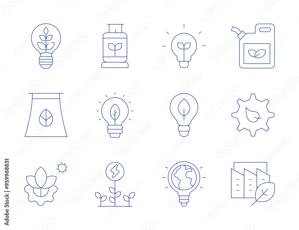 Green energy icons. Thin Line style, editable stroke. eco light, biofuel, factory, sustainable energy, eco, eco factory, bio energy, green energy, biogas, idea Green energy icons. Thin Line style, editable stroke. eco light, biofuel, factory, sustainable energy, eco, eco factory, bio energy, green energy, biogas, idea