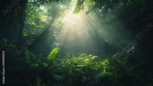 Sunlight Through Rainforest Canopy