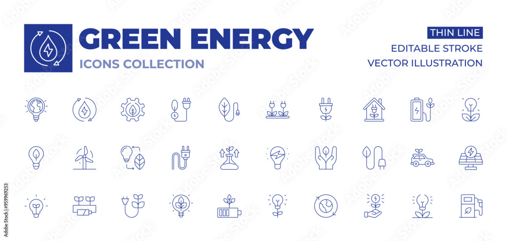 Green energy icons collection. Thin Line icons, editable stroke. biomass, light bulb, battery, innovation, idea, wind power, ecology, power plug, green energy, eco energy, biomass energy, lightbulb Green energy icons collection. Thin Line icons, editable stroke. biomass, light bulb, battery, innovation, idea, wind power, ecology, power plug, green energy, eco energy, biomass energy, lightbulb
