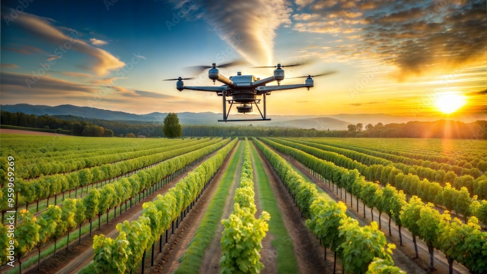 drone sprayer flies over the vineyard drone sprayer flies over the vineyard