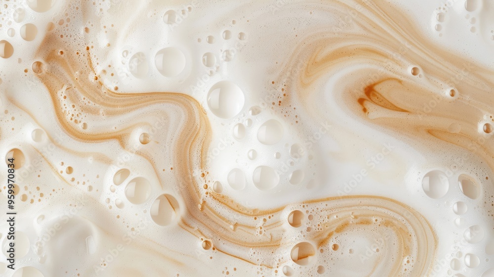 Abstract Close-Up of Coffee Foam with Swirling Patterns and Bubbles in Creamy Texture Abstract Close-Up of Coffee Foam with Swirling Patterns and Bubbles in Creamy Texture