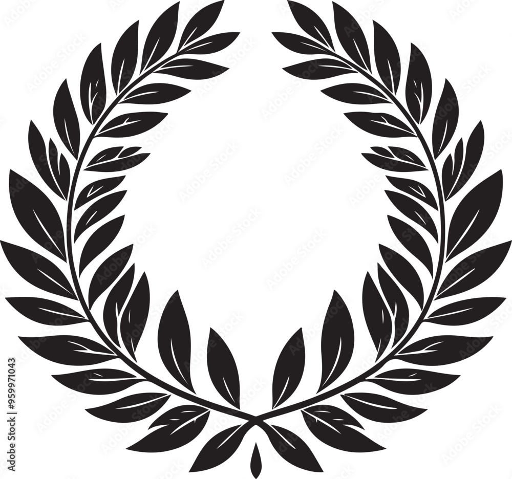 Obraz premium laurel wreath,vector art,symmetrical leaves, elegant, clean lines,vector style,silhouette vector,black and white color