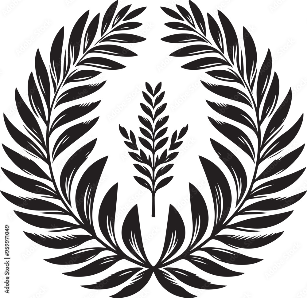 Obraz premium laurel wreath,vector art,symmetrical leaves, elegant, clean lines,vector style,silhouette vector,black and white color