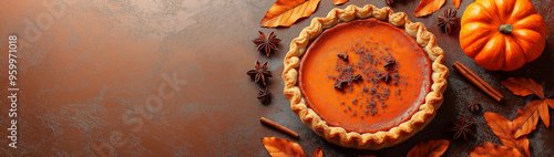 Pumpkin pie with space for text, created using Generative AI technology.