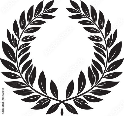 laurel wreath,vector art,symmetrical leaves, elegant, clean lines,vector style,silhouette vector,black and white color photo