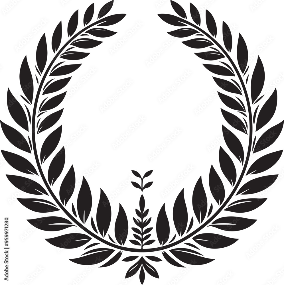 laurel wreath,vector art,symmetrical leaves, elegant, clean lines,vector style,silhouette vector,black and white color laurel wreath,vector art,symmetrical leaves, elegant, clean lines,vector style,silhouette vector,black and white color