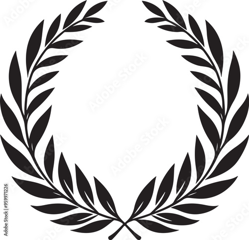 laurel wreath,vector art,symmetrical leaves, elegant, clean lines,vector style,silhouette vector,black and white color