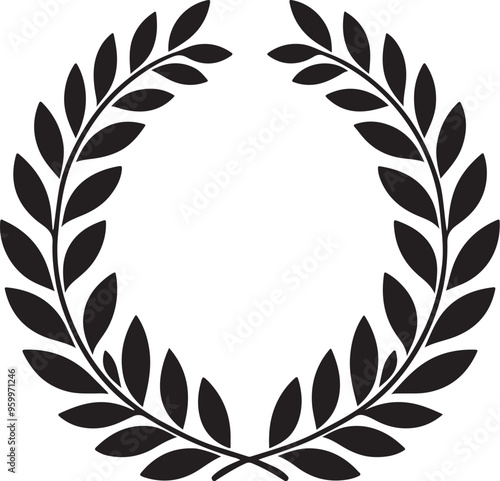 laurel wreath,vector art,symmetrical leaves, elegant, clean lines,vector style,silhouette vector,black and white color