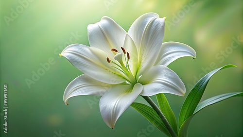 Delicate, pure white lily petals unfold, revealing intricate details and subtle textures, set against a soft, blurred green background, exuding serenity and elegance.