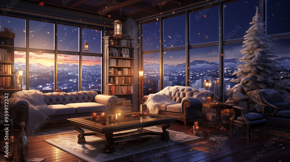 Photos of winter christmas living room anime style Photos of winter christmas living room anime style