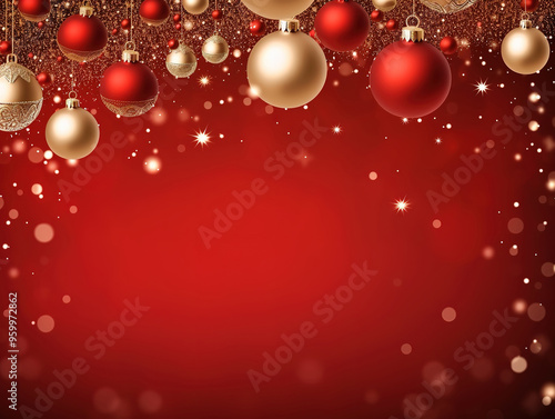 Festive Red and Gold Christmas Ornaments Background