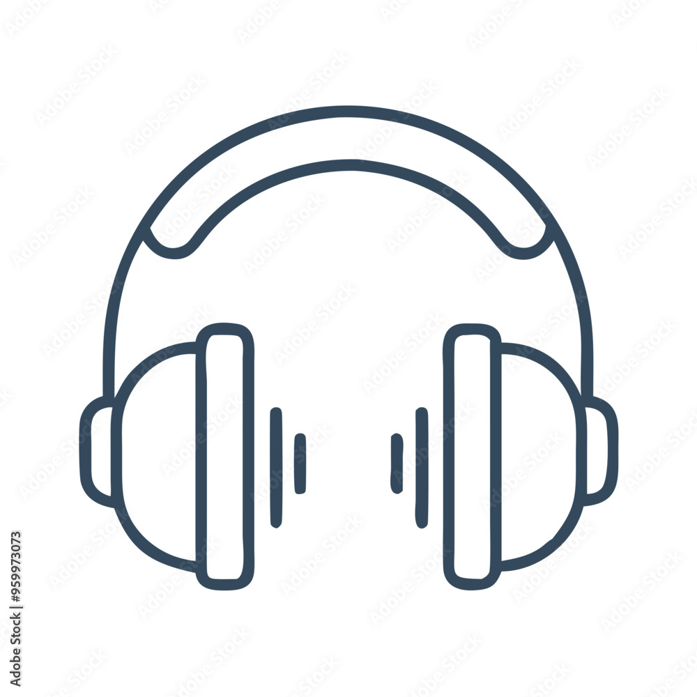 Headphones icon, minimal line style, black and white, audio listening concept Headphones icon, minimal line style, black and white, audio listening concept