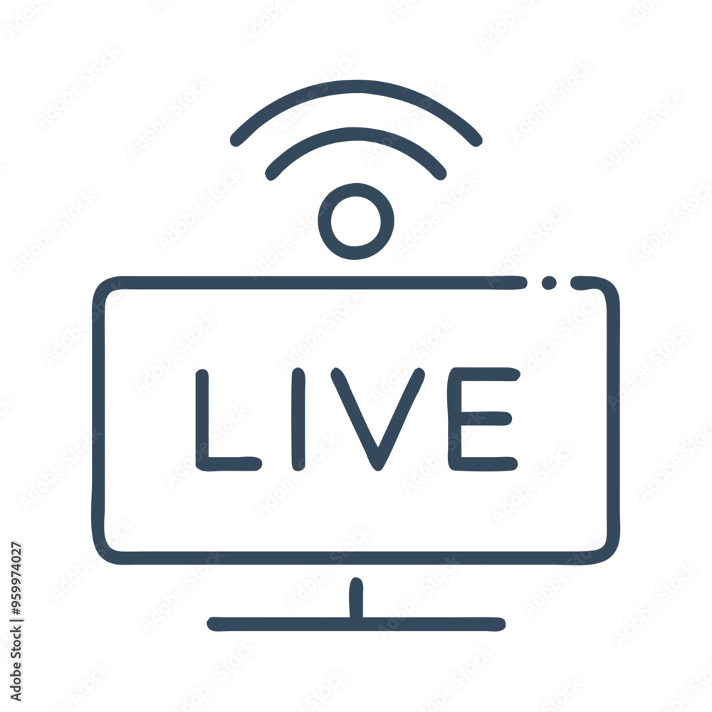 Live streaming icon, minimal line style, black and white, real-time broadcast concept Live streaming icon, minimal line style, black and white, real-time broadcast concept