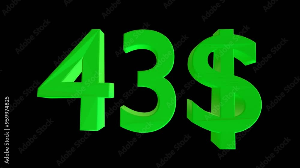 43 dollar animation isolated on black background for business concept 43 dollar animation isolated on black background for business concept