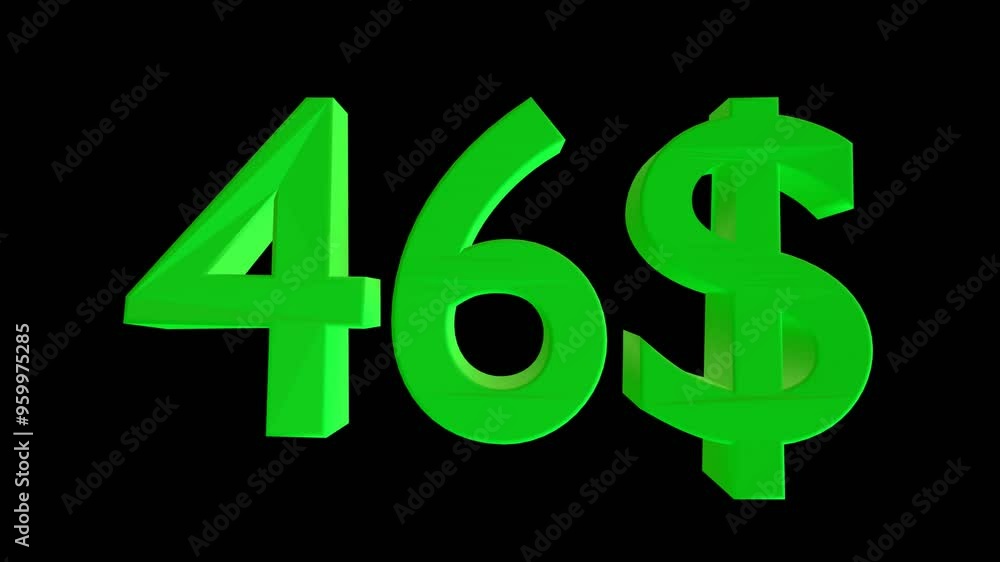 46 dollar animation isolated on black background for business concept 46 dollar animation isolated on black background for business concept