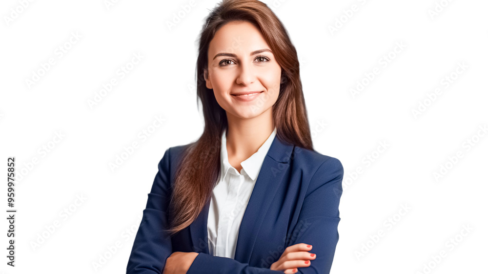 Smiling positive businesswoman in blue suit standing on transparent background PNG.
Smiling positive businesswoman in blue suit standing on transparent background PNG.