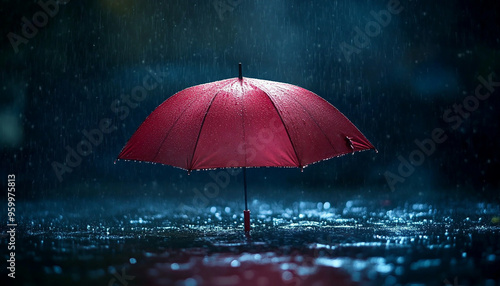 umbrella on a rainy day Splash of drops, concept of rain generated by AI