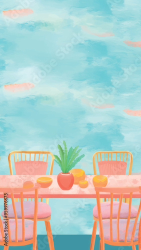 Colorful dining room with fruits