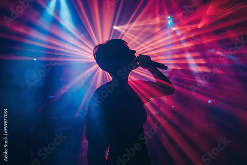 Abstract Silhouette of Singer at Neon Nightclub