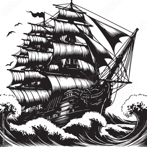 magnificent tall ship vector design clipart flat style artwork