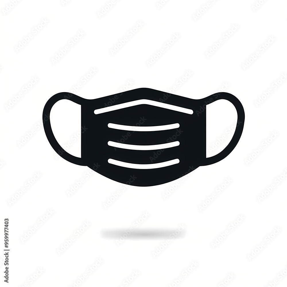 Black medical mask icon or logo isolated on a white background, ideal for healthcare services and protective equipment branding. Black medical mask icon or logo isolated on a white background, ideal for healthcare services and protective equipment branding.