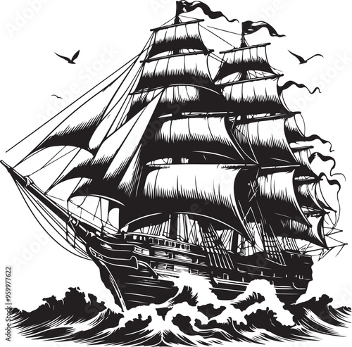 magnificent tall ship vector design clipart flat style artwork photo