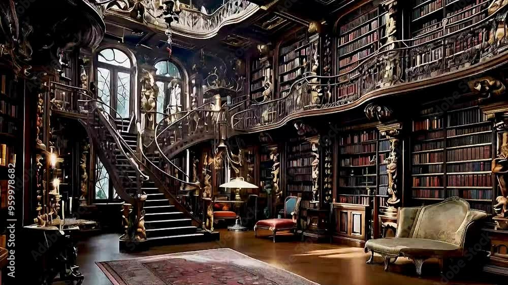 a beautiful library with a grand staircase a beautiful library with a grand staircase
