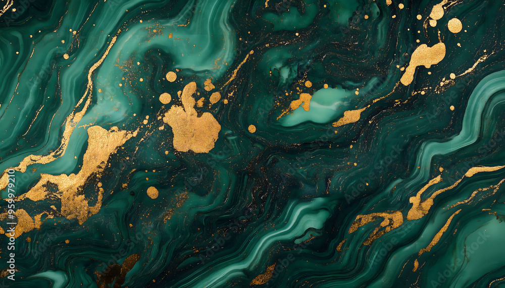 A seamless illustration made with green and gold colored marble A seamless illustration made with green and gold colored marble