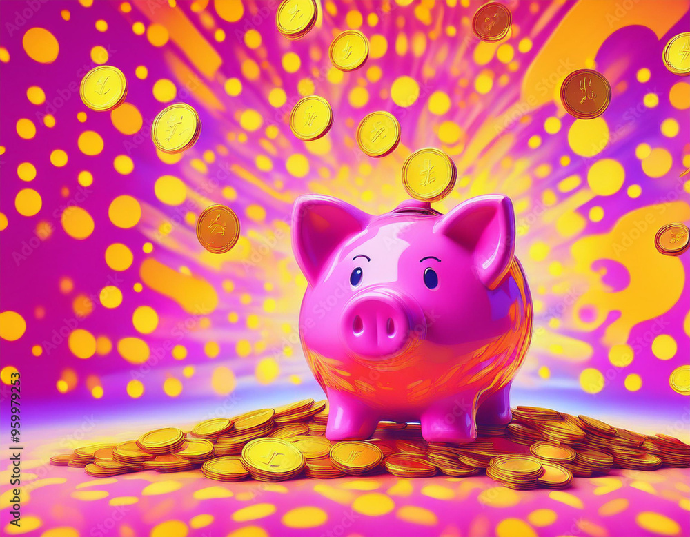 Piggy Bank With Falling Coins Illustration Piggy Bank With Falling Coins Illustration