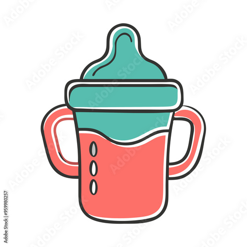 Children's drawing of a sippy cup in pastel colors, minimalist style