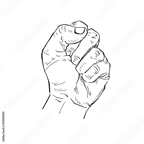 Illustration hand drawn Human hand Action sketch ink style on white background.