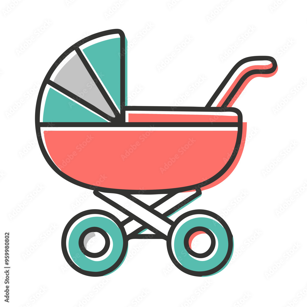 Children's drawing of a baby stroller in pastel colors, minimalist style Children's drawing of a baby stroller in pastel colors, minimalist style