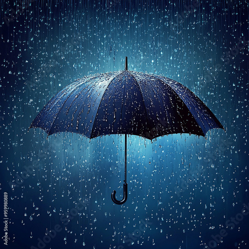 umbrella on a rainy day Splash of drops, concept of rain generated by AI photo