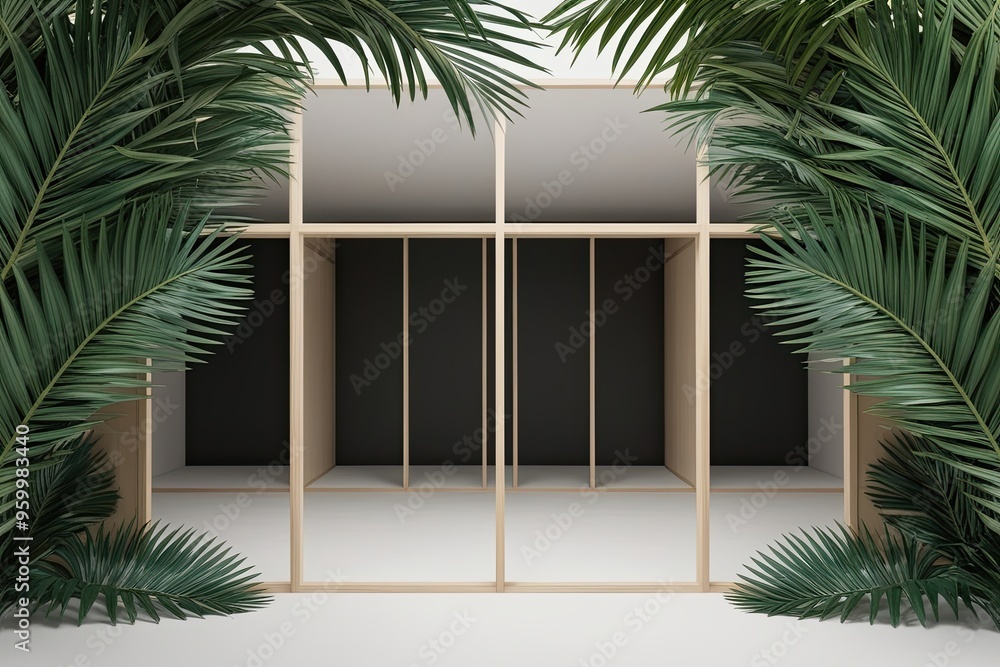 Fototapeta premium Elegant Palm Leaves Framing Vacant Spaces in a 3D Art Piece