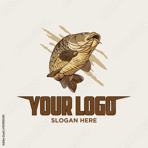 awesome vector logo jumping carp fishing 
