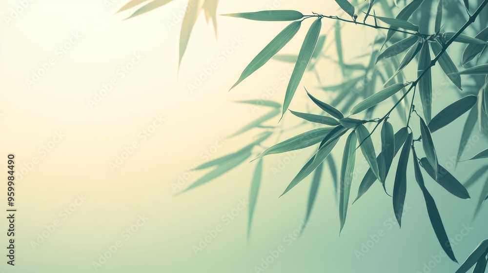 Fototapeta premium A zen background featuring delicate bamboo leaves against a smooth gradient.