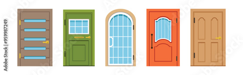 Different Front Door as Entrance and Exterior Element Vector Set